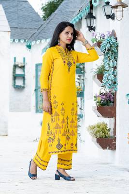 Mustard floral print cotton salwar 4