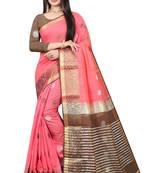 Pink woven cotton silk saree with blouse