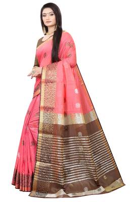 Pink woven cotton silk saree with blouse 2