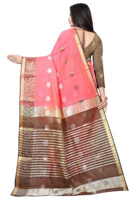 Pink woven cotton silk saree with blouse 3