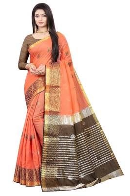 Orange woven cotton silk saree with blouse 1
