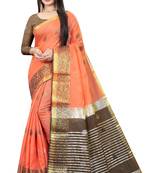 Orange woven cotton silk saree with blouse