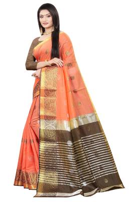 Orange woven cotton silk saree with blouse 2