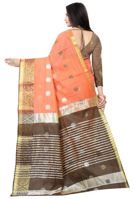 Orange woven cotton silk saree with blouse 3