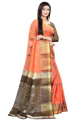 Orange woven cotton silk saree with blouse 4