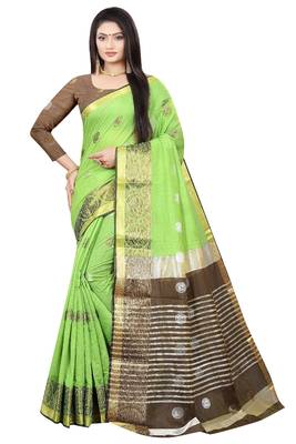 Light green woven cotton silk saree with blouse 1