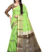 Light green woven cotton silk saree with blouse
