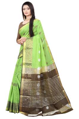 Light green woven cotton silk saree with blouse 2