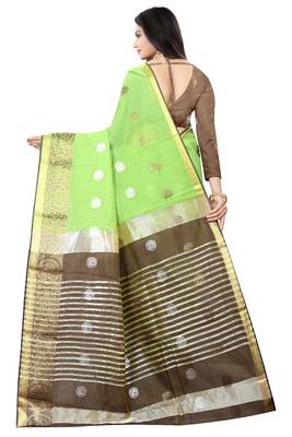 Light green woven cotton silk saree with blouse 3