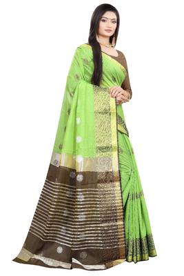 Light green woven cotton silk saree with blouse 4