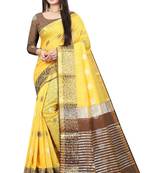 Yellow woven cotton silk saree with blouse
