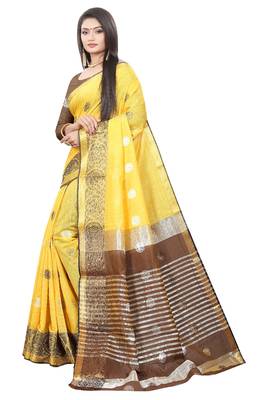Yellow woven cotton silk saree with blouse 2