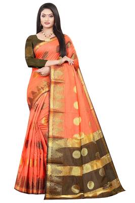 Orange woven cotton silk saree with blouse 1