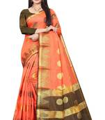 Orange woven cotton silk saree with blouse