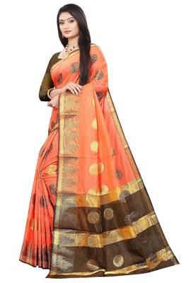 Orange woven cotton silk saree with blouse 2