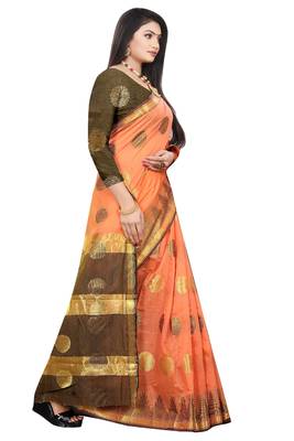 Orange woven cotton silk saree with blouse 3