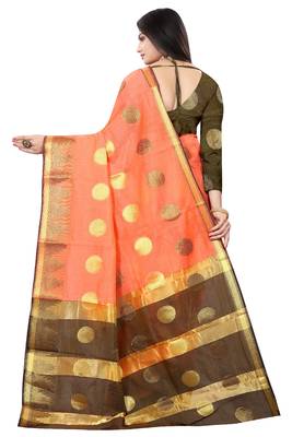 Orange woven cotton silk saree with blouse 4