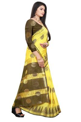 Yellow woven cotton silk saree with blouse 3