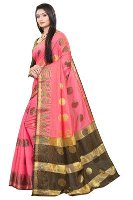 Pink woven cotton silk saree with blouse 2