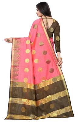 Pink woven cotton silk saree with blouse 4