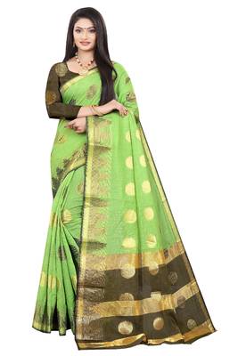 Light green woven cotton silk saree with blouse 1