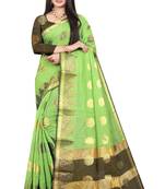Light green woven cotton silk saree with blouse