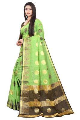 Light green woven cotton silk saree with blouse 2