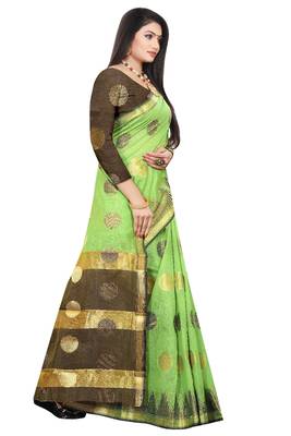 Light green woven cotton silk saree with blouse 3