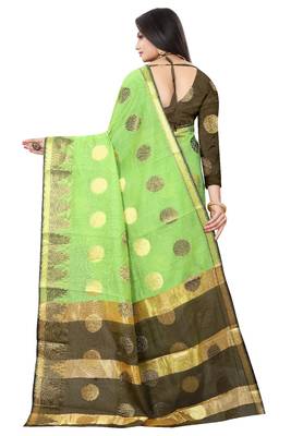 Light green woven cotton silk saree with blouse 4