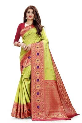 Parrot - green color jacquard Woven Silk Saree With Blouse 1