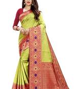 Parrot - green color jacquard Woven Silk Saree With Blouse