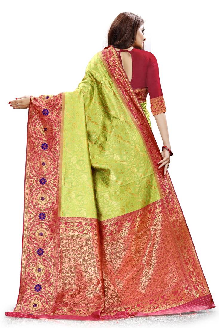 Parrot - green color jacquard Woven Silk Saree With Blouse