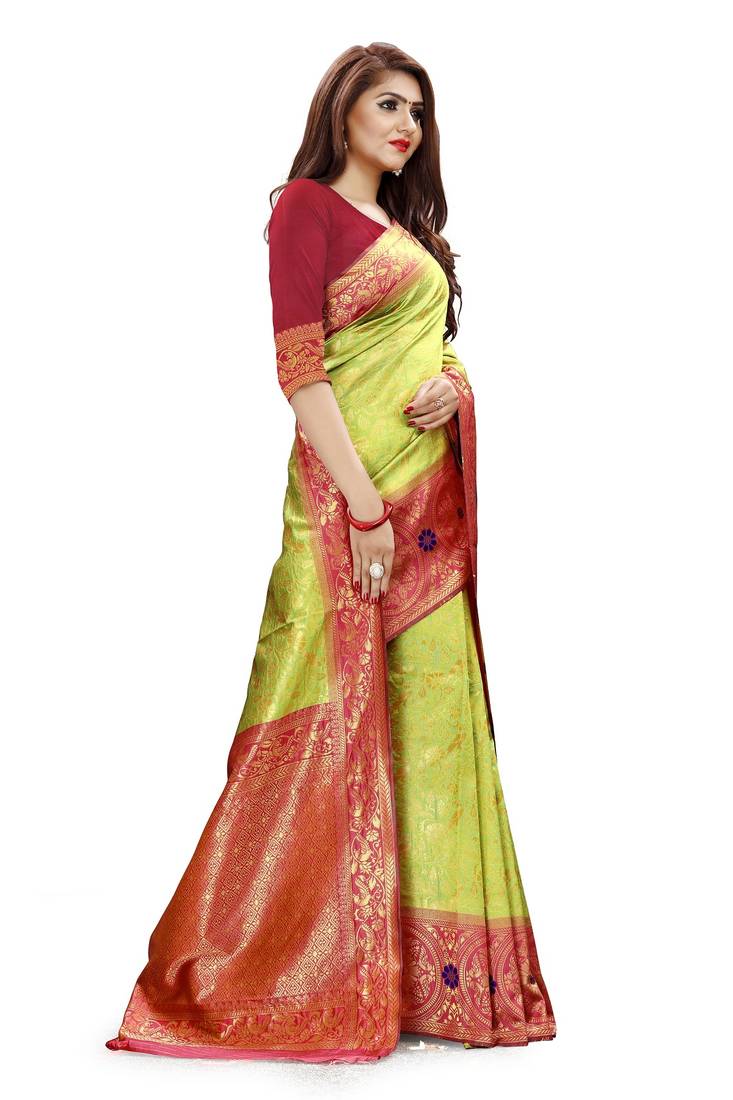 Parrot - green color jacquard Woven Silk Saree With Blouse