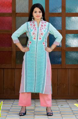 Turquoise floral print cotton salwar 1