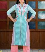 Turquoise floral print cotton salwar