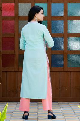 Turquoise floral print cotton salwar 2