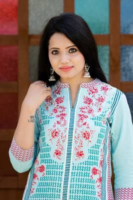 Turquoise floral print cotton salwar 3