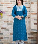 Teal-blue polka dots rayon salwar