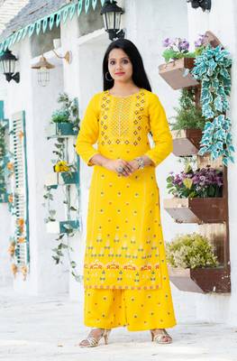 Yellow floral print rayon salwar 1