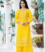 Yellow floral print rayon salwar