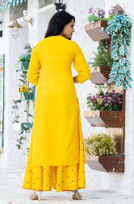 Yellow floral print rayon salwar 2