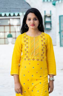 Yellow floral print rayon salwar 3