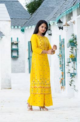 Yellow floral print rayon salwar 4