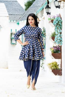 Teal-blue block print santoon salwar 1