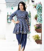 Teal-blue block print santoon salwar