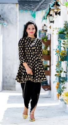 Black block print rayon salwar 1