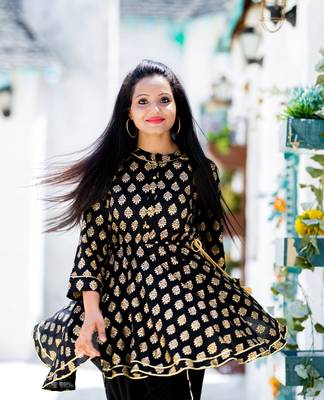 Black block print rayon salwar 3