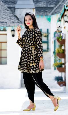 Black block print rayon salwar 4