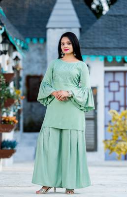 Green resham embroidery rayon salwar 1