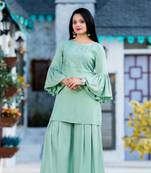 Green resham embroidery rayon salwar